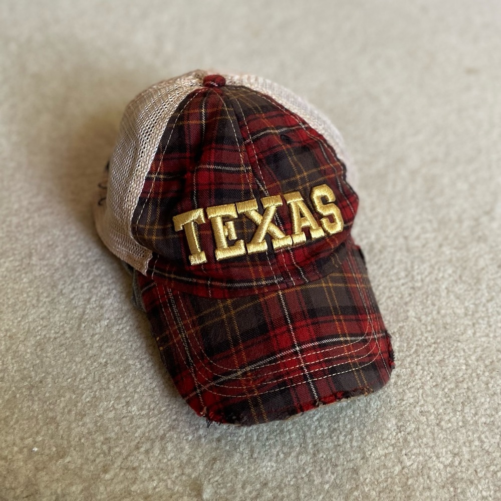 Judith March Distressed Plaid Texas baseball cap